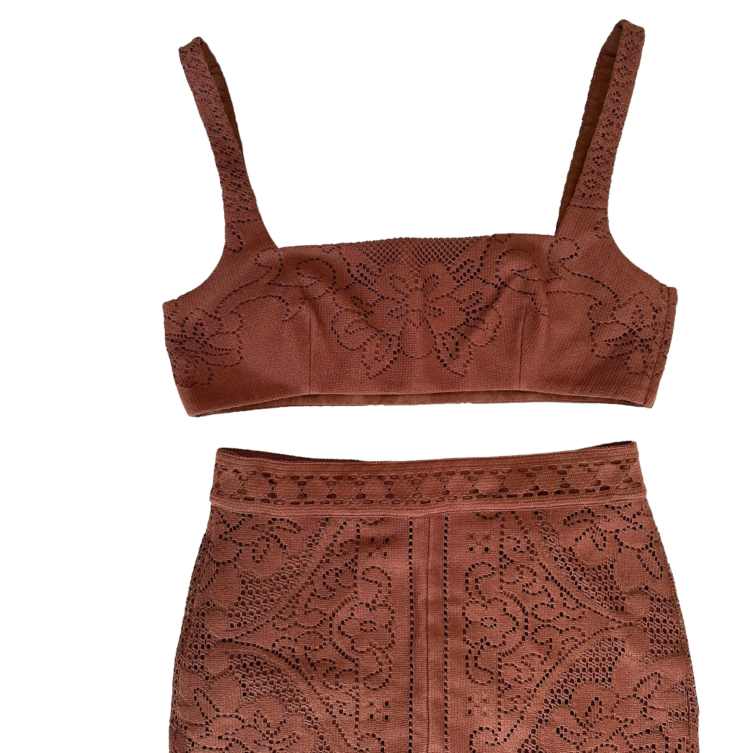 Brown Lace Skirt Set - M