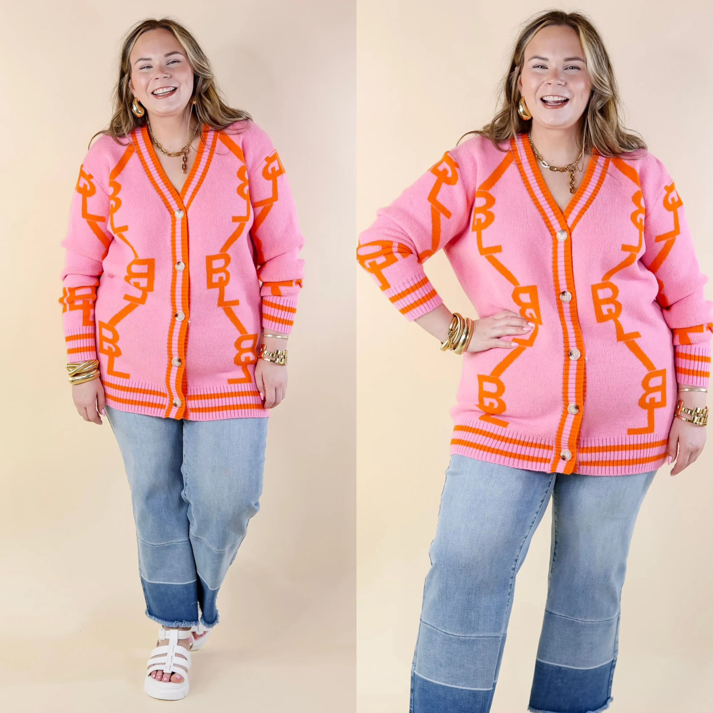 BuddyLove | Varsity Cardigan in Persimmon (Pink)