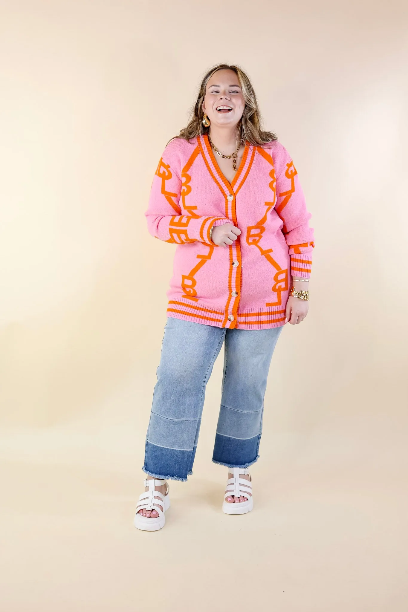 BuddyLove | Varsity Cardigan in Persimmon (Pink)