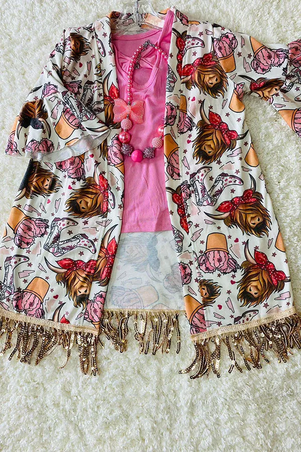 Bulls & cactus girls cardigan w/sequin tassels DLH2545