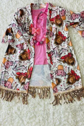 Bulls & cactus girls cardigan w/sequin tassels DLH2545