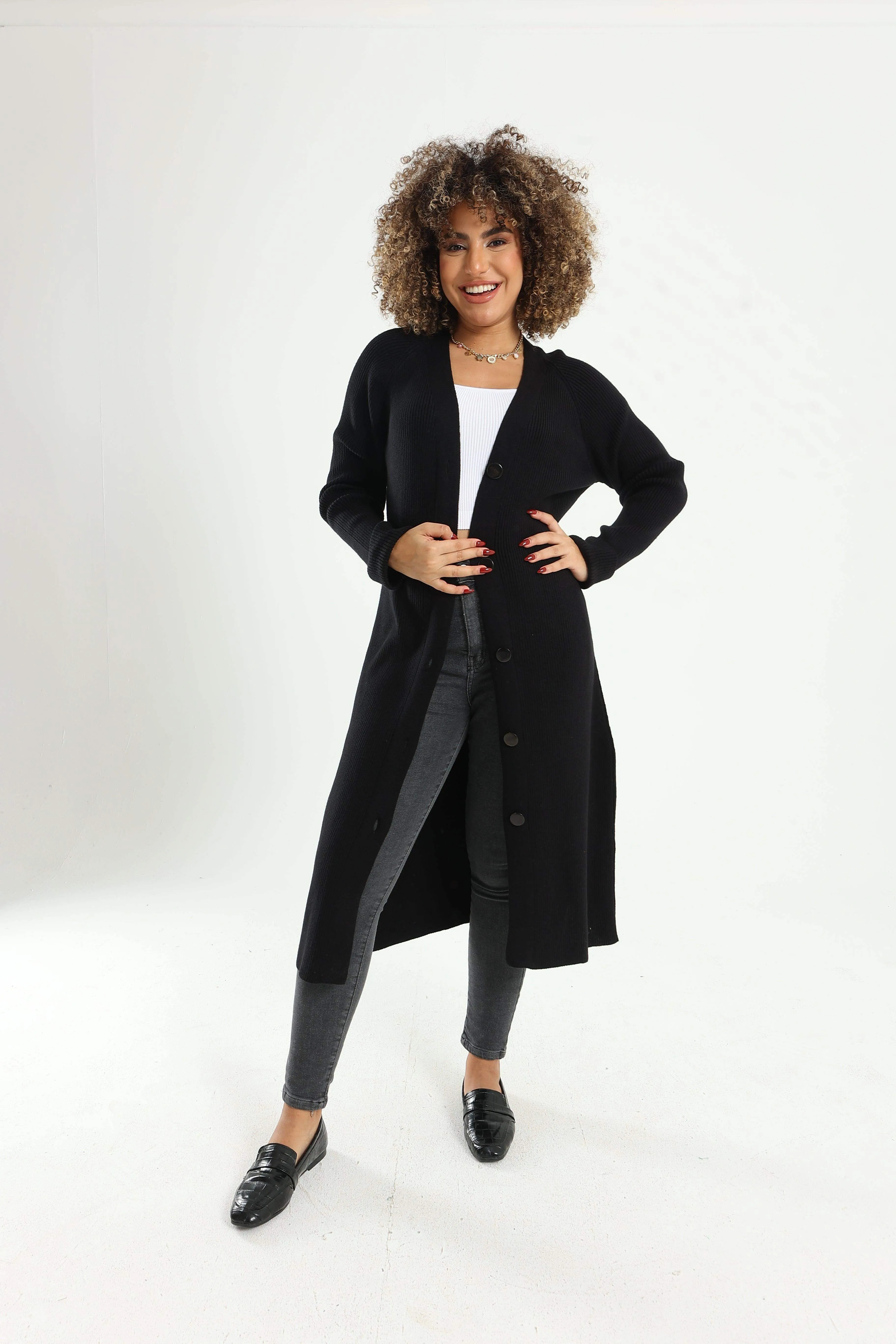 Button Closure Midi Cardigan