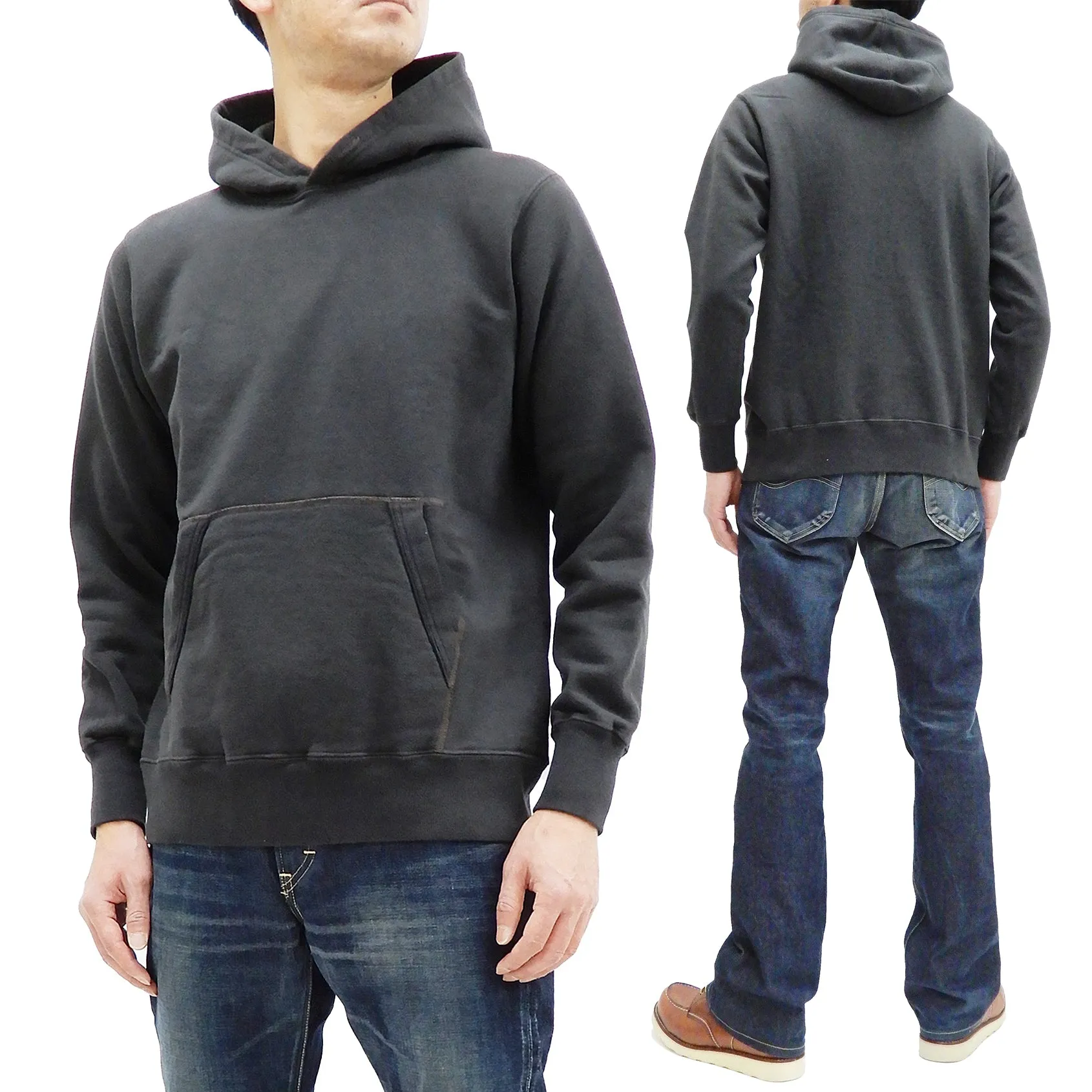 Buzz Rickson Plain Pullover Hoodie Men's Loop-wheeled Vintage Style Hooded Sweatshirt BR68914 119-Faded-Black