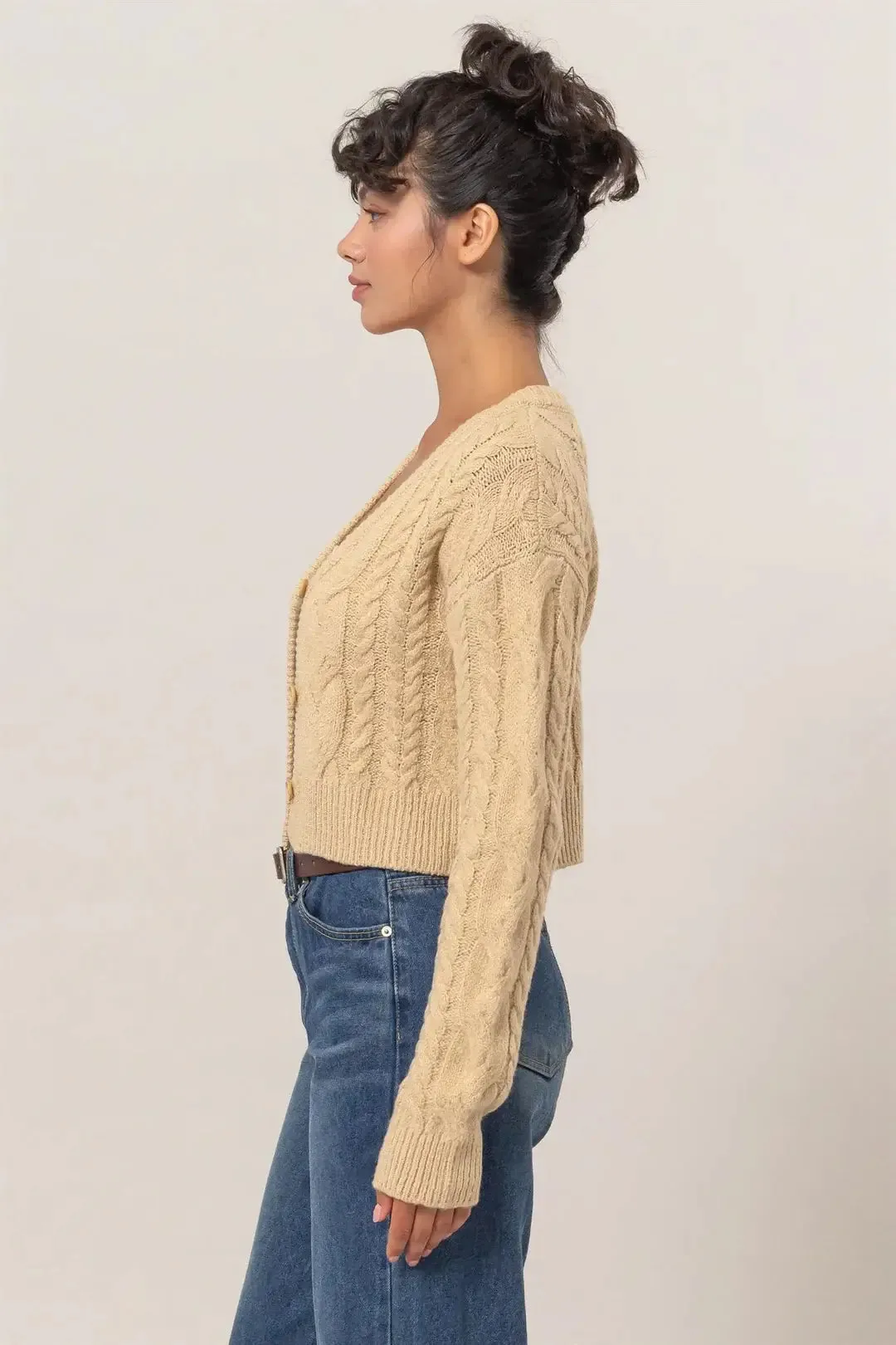 CABLE KNIT CARDIGAN SWEATER