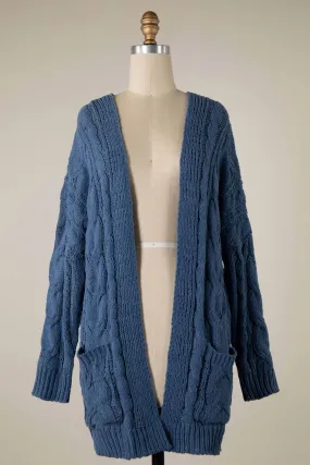 CABLE KNIT CHENILLE CARDIGAN WITH PATCHED POCKETS 1 PACK