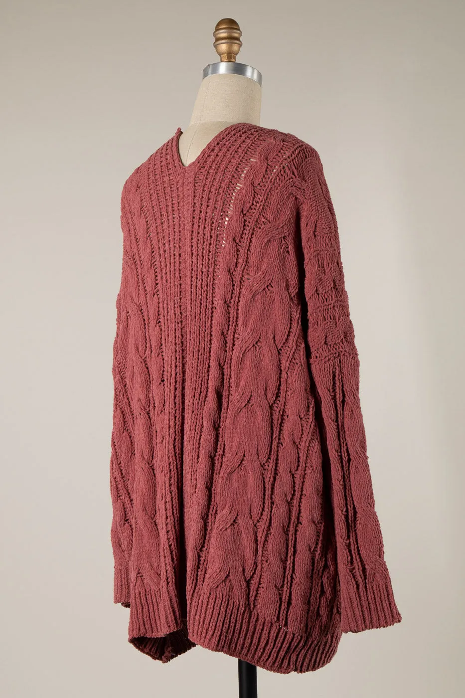 CABLE KNIT CHENILLE CARDIGAN WITH PATCHED POCKETS 1 PACK