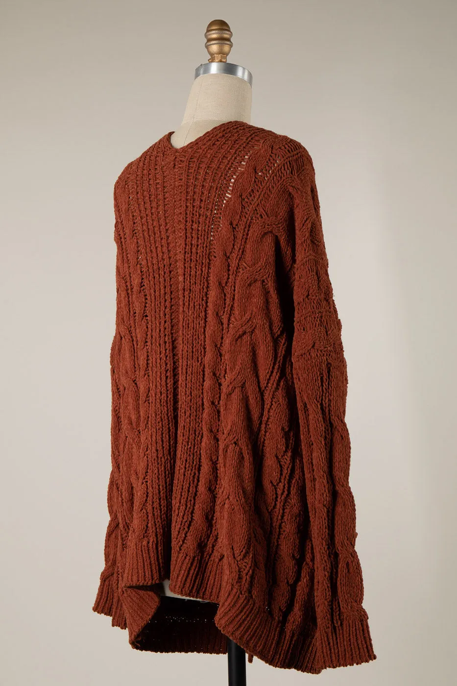 CABLE KNIT CHENILLE CARDIGAN WITH PATCHED POCKETS 1 PACK