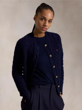 Cardigan a Trecce in Misto Cashmere Blu