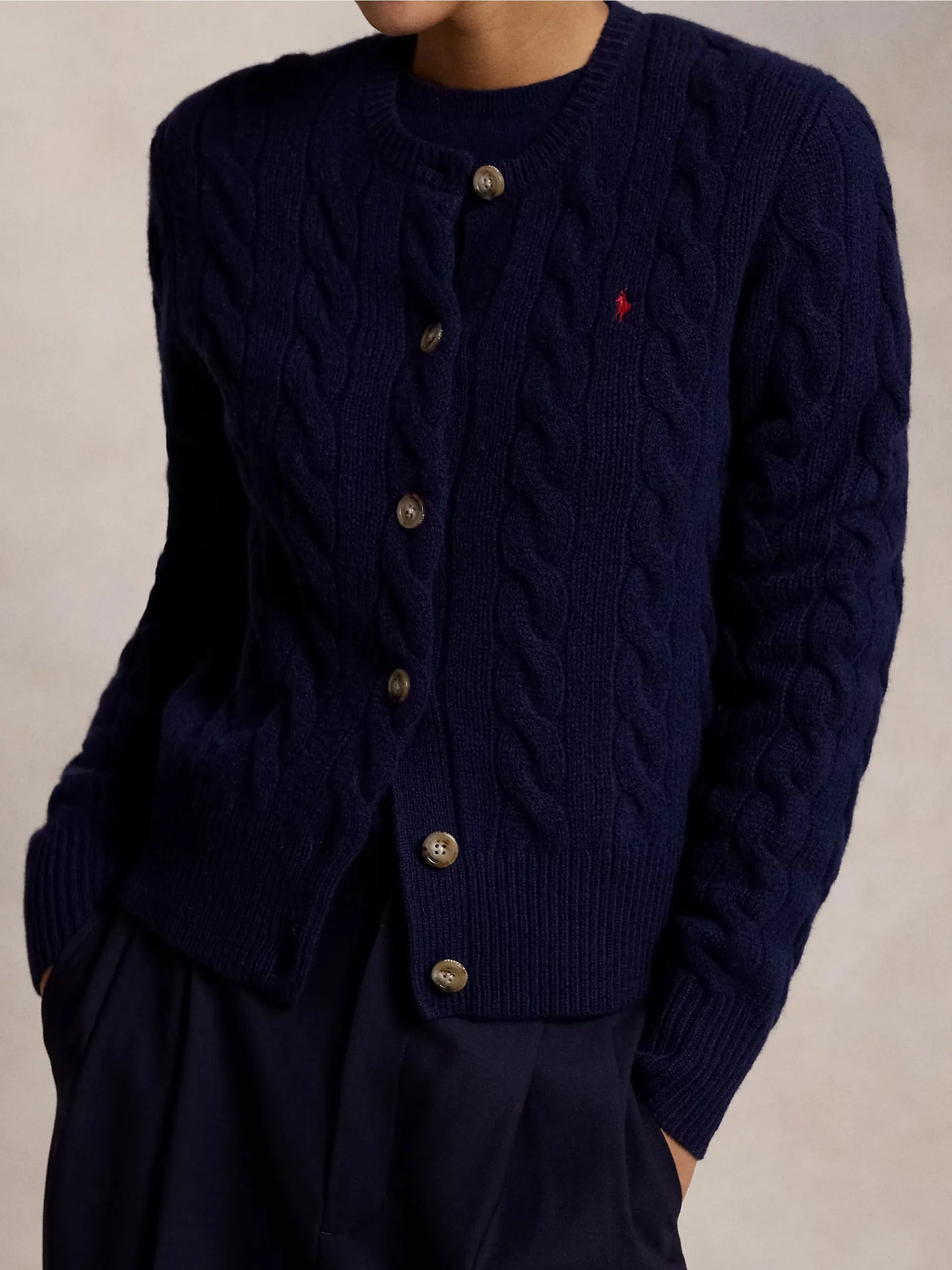 Cardigan a Trecce in Misto Cashmere Blu