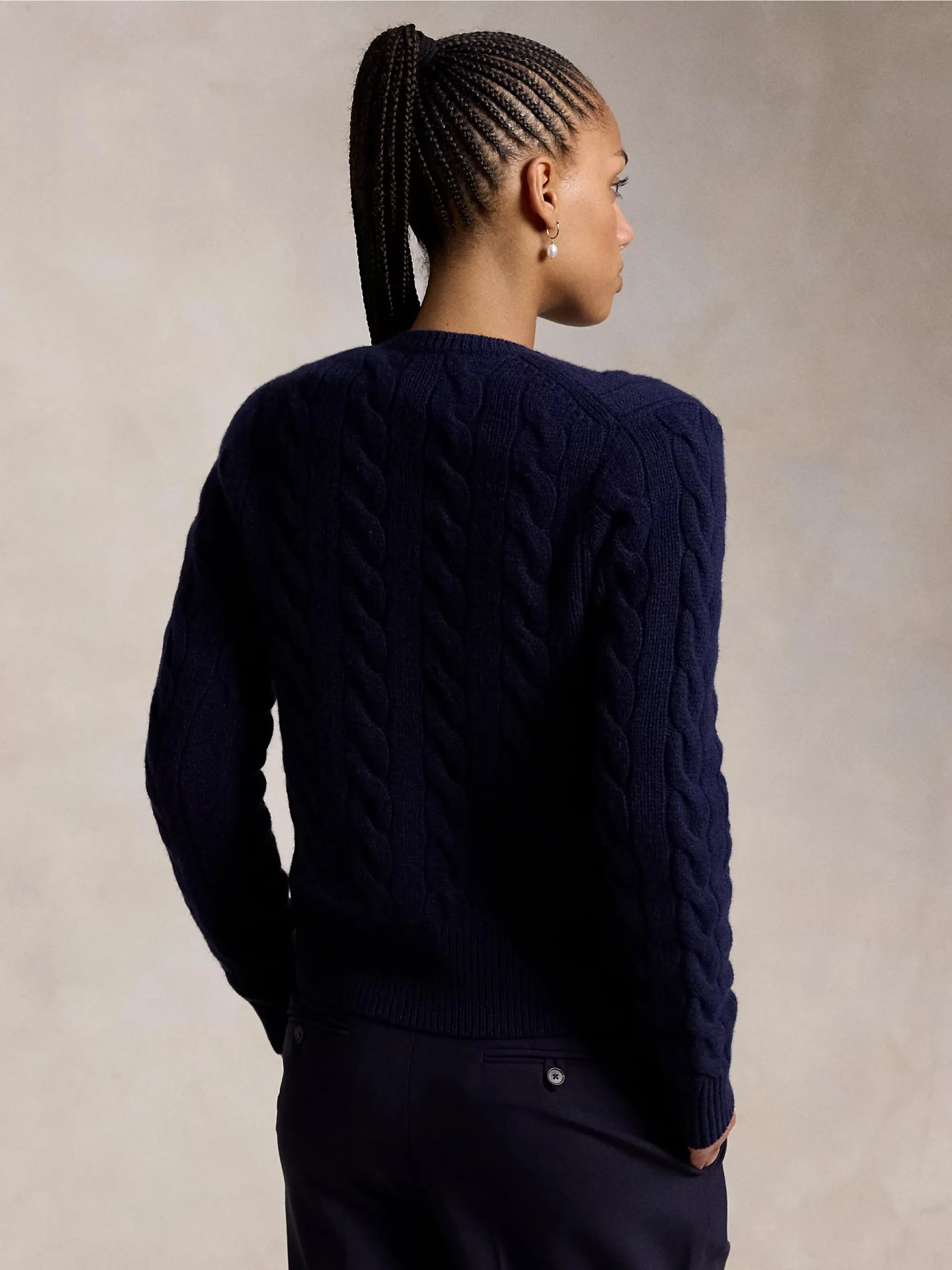 Cardigan a Trecce in Misto Cashmere Blu