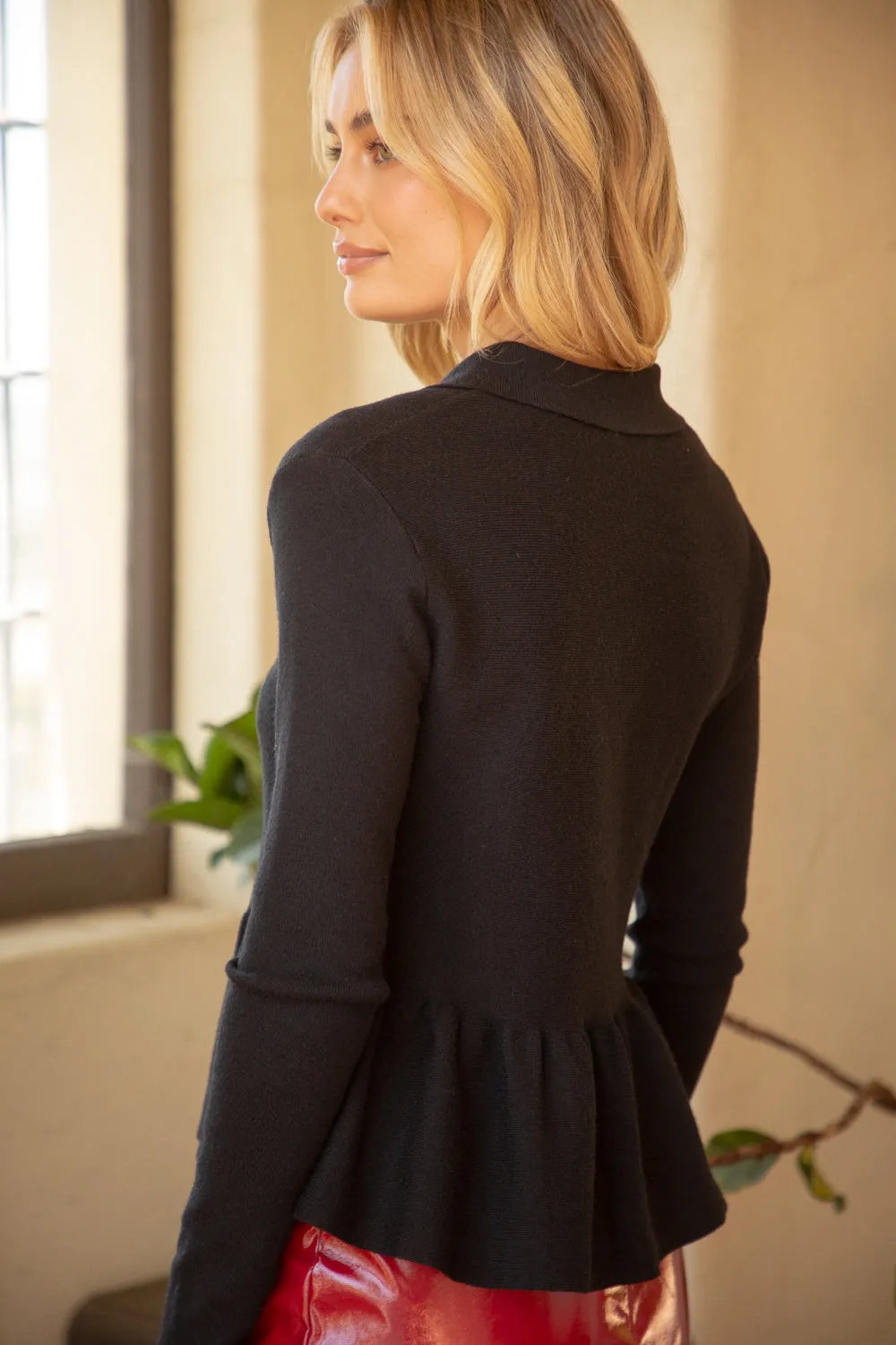 Cardigan | Black Embellished Pearl Button