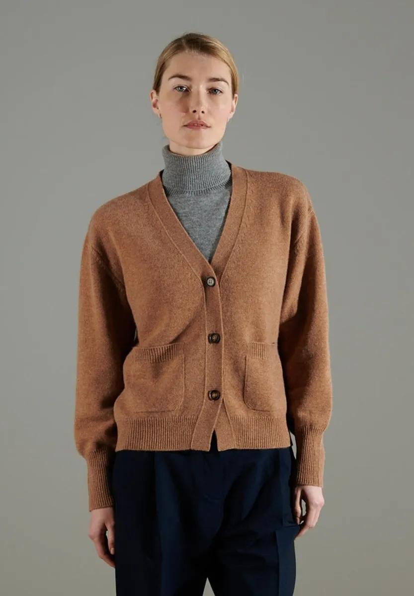 Cardigan col V cachemire 4 fils camel femme - NAMI 1