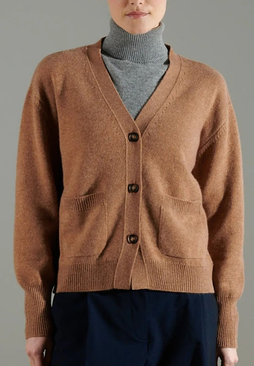 Cardigan col V cachemire 4 fils camel femme - NAMI 1