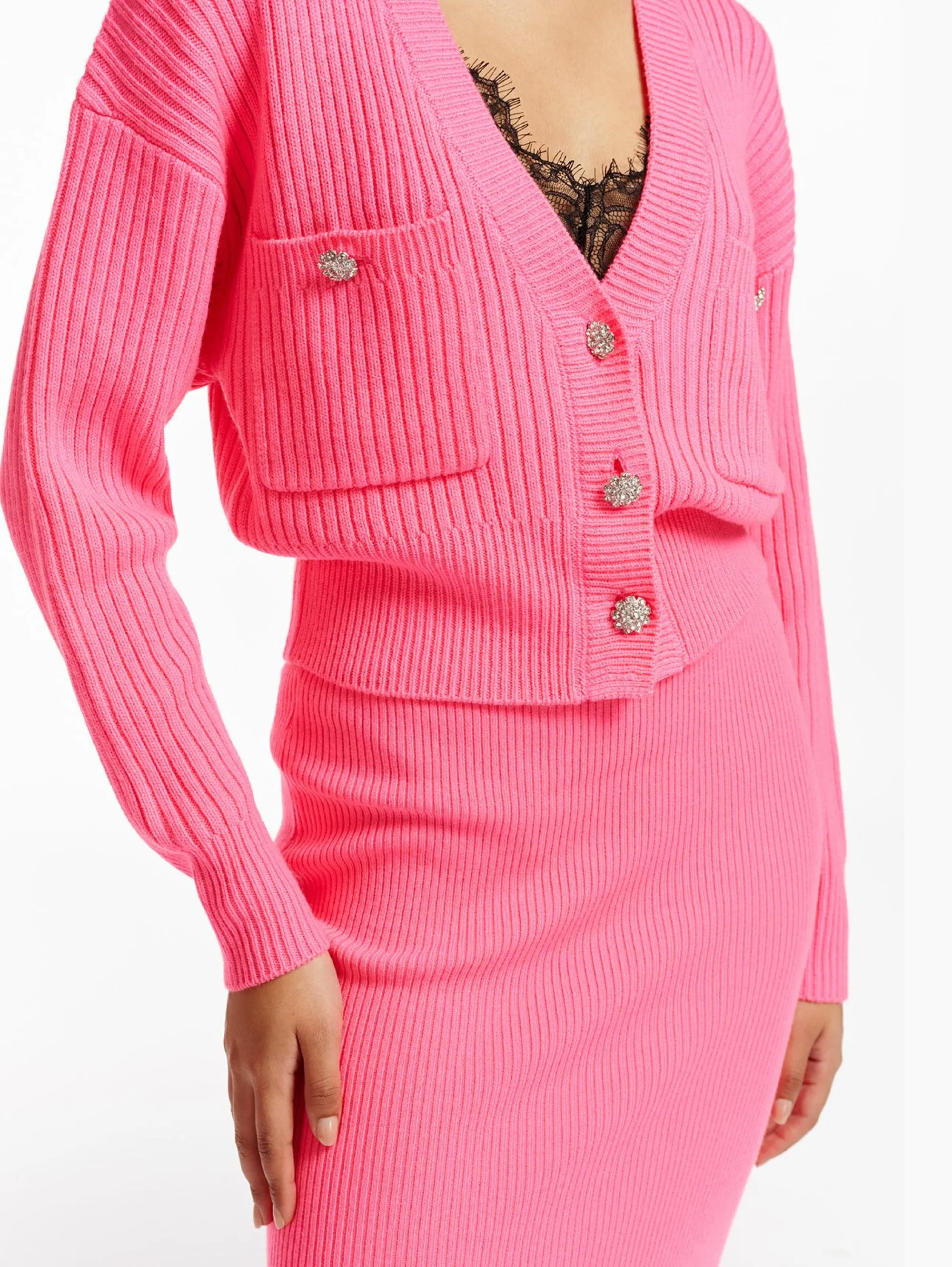 Cardigan con Bottoni Gioiello Rosa