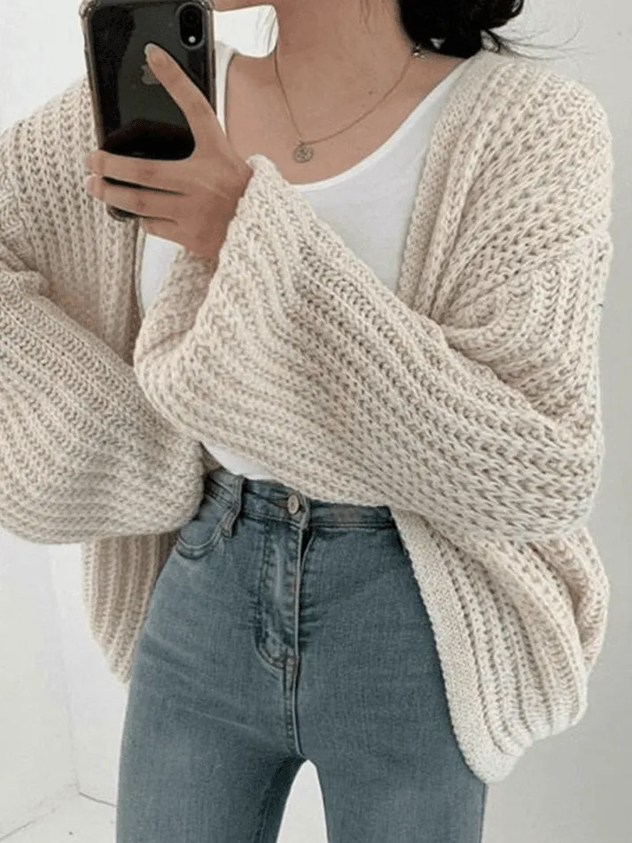 Cardigan en tricot à manches longues ouvert sur le devant