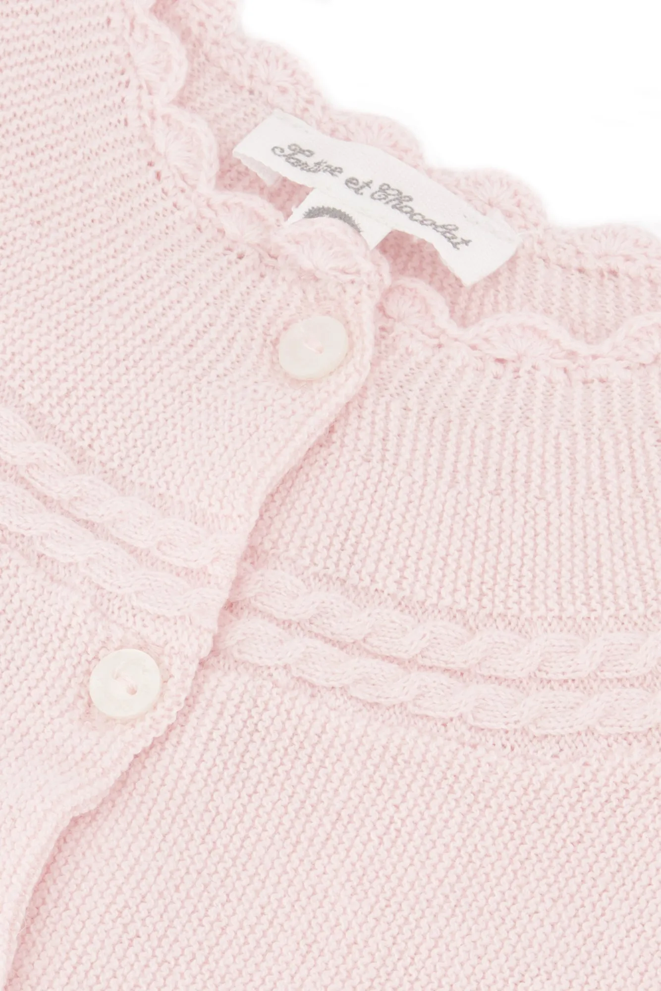 Cardigan - Rose pâle col festonné