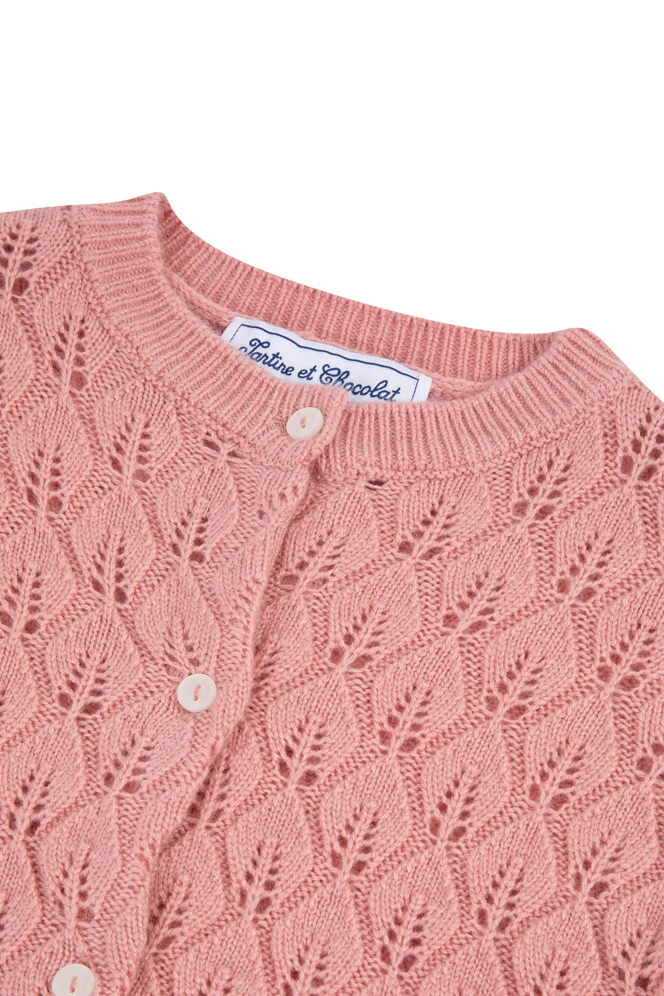 Cardigan - Rose tricot feuilles