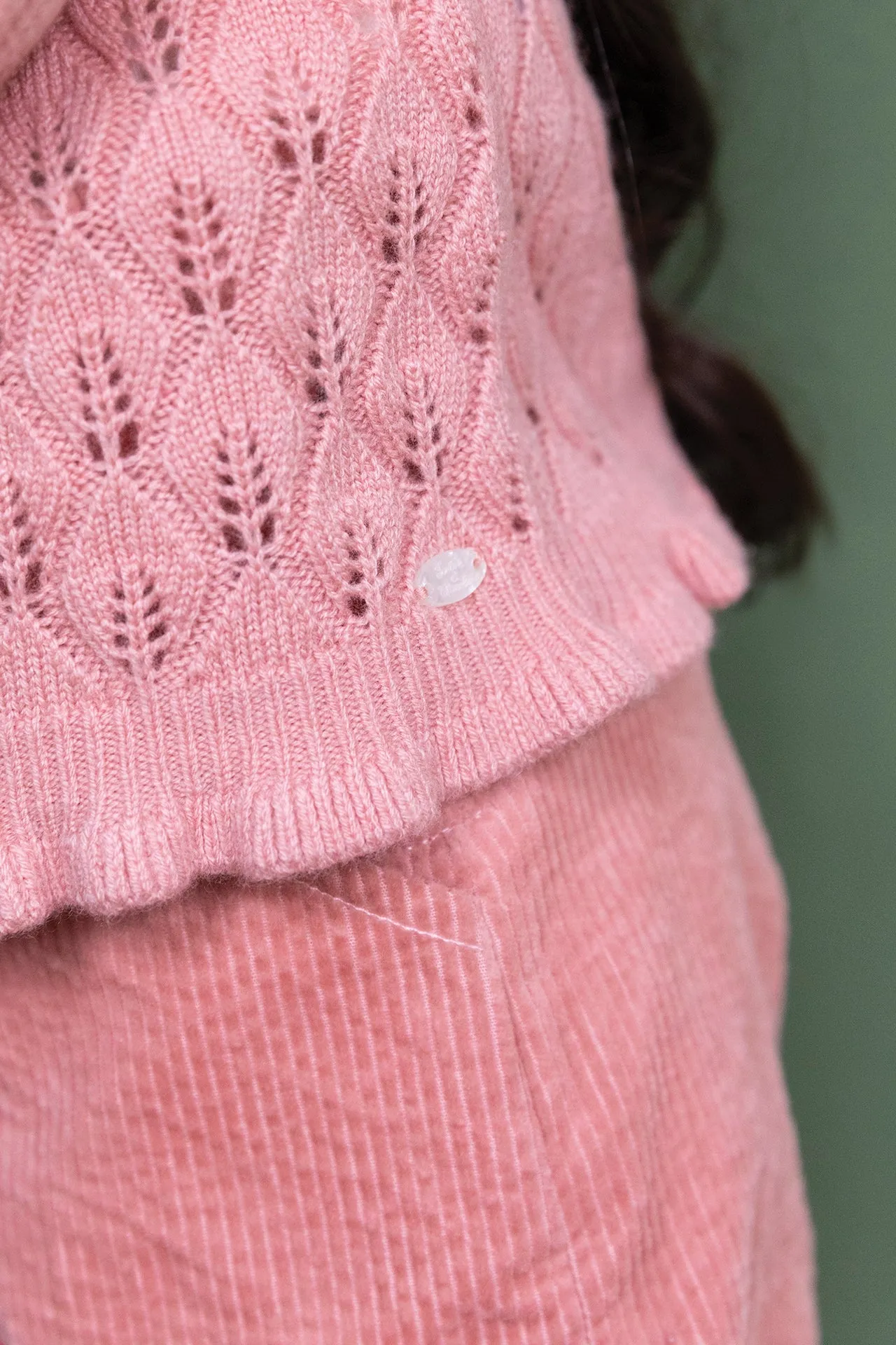 Cardigan - Rose tricot feuilles