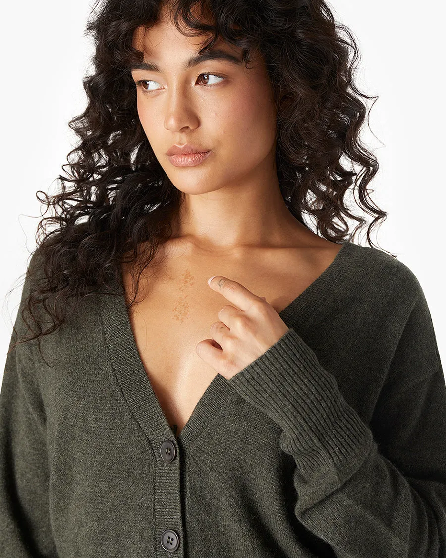 Cashmere V Neck Cardigan - Moss