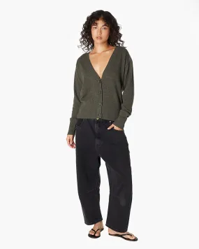 Cashmere V Neck Cardigan - Moss