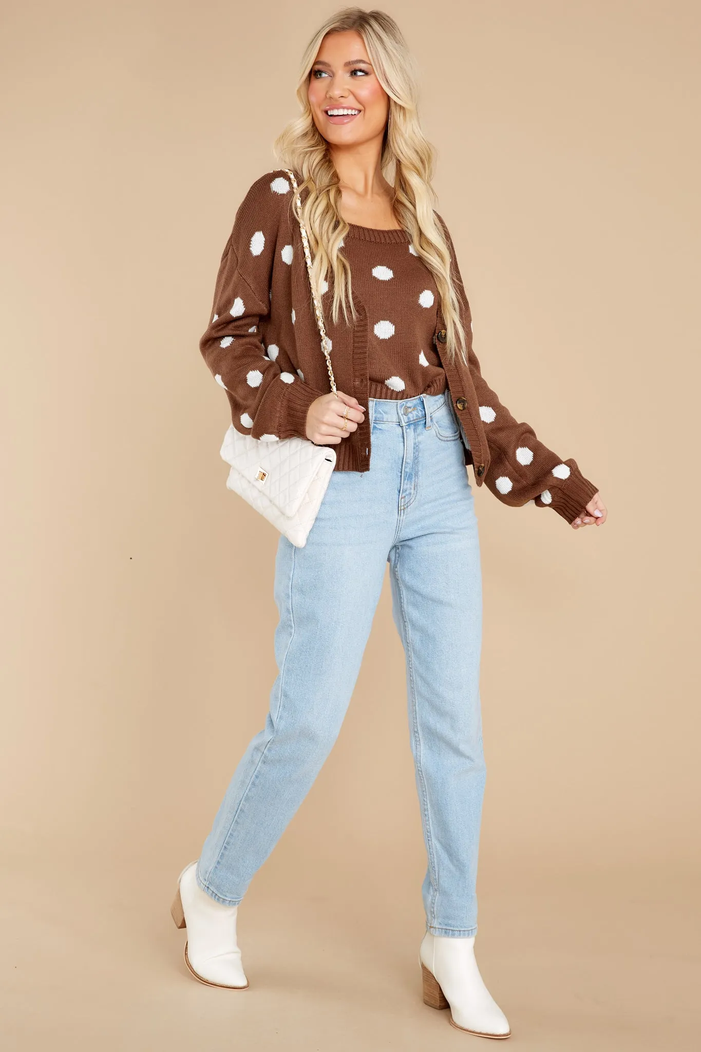 Caught My Attention Cocoa Polka Dot Cardigan