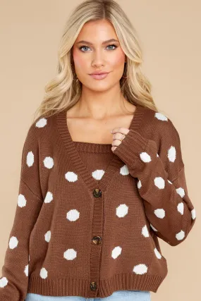 Caught My Attention Cocoa Polka Dot Cardigan