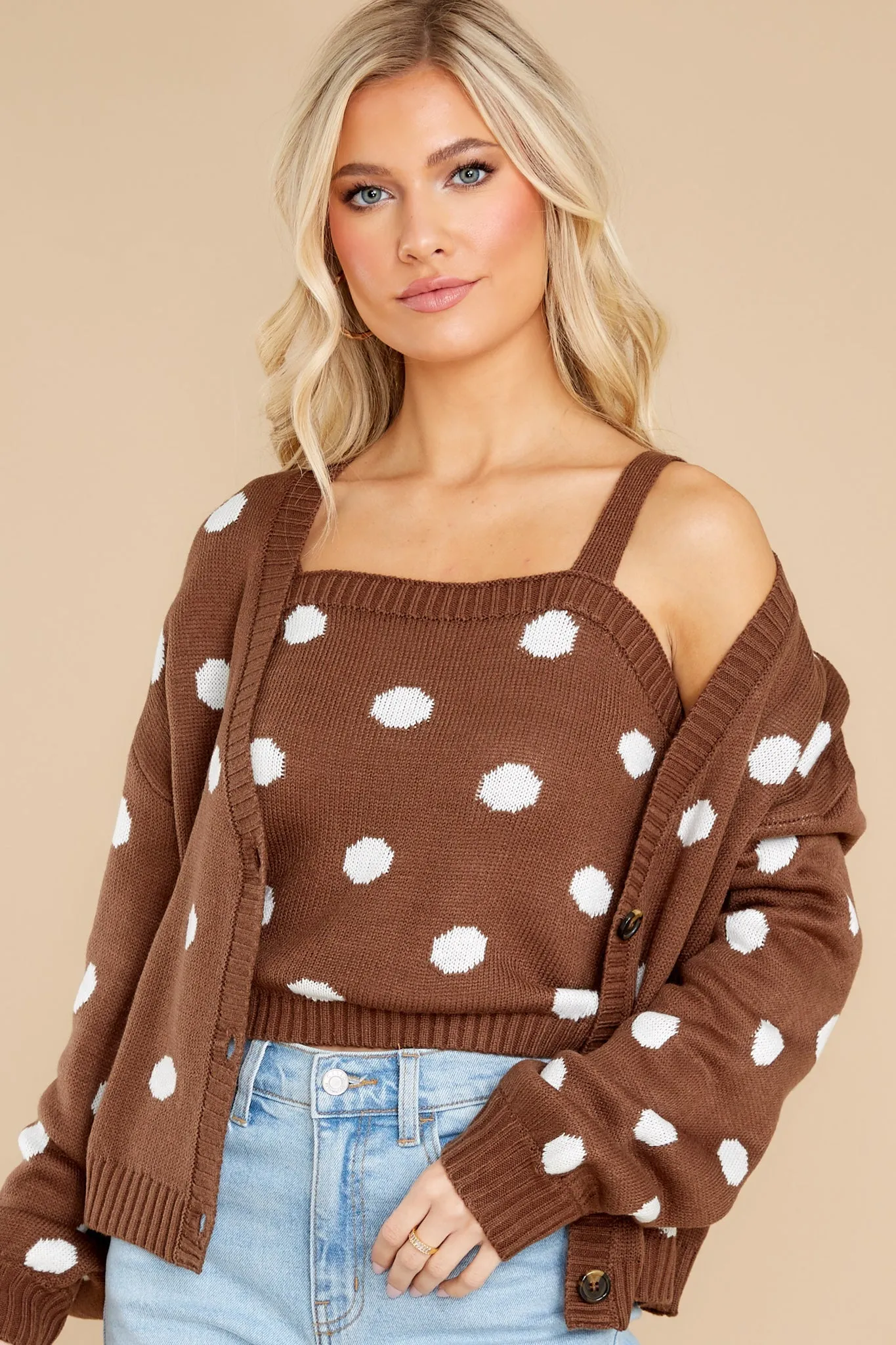 Caught My Attention Cocoa Polka Dot Cardigan