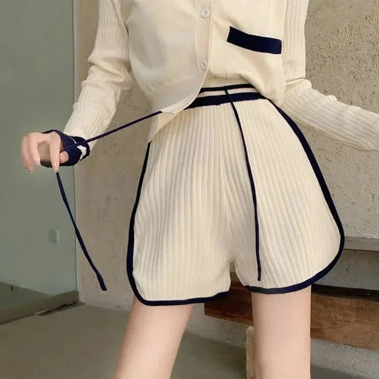 Chic Casual Colorblock V-Neck Sweater and High Waist Shorts Set