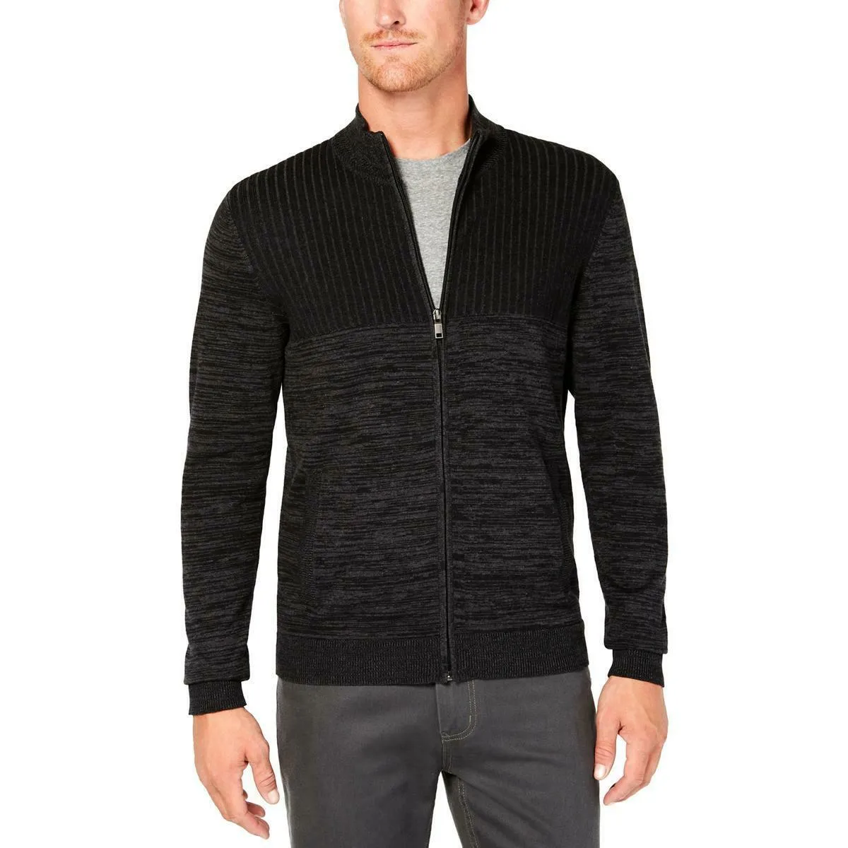 Club Room Mens Textured Full-Zip Cardigan