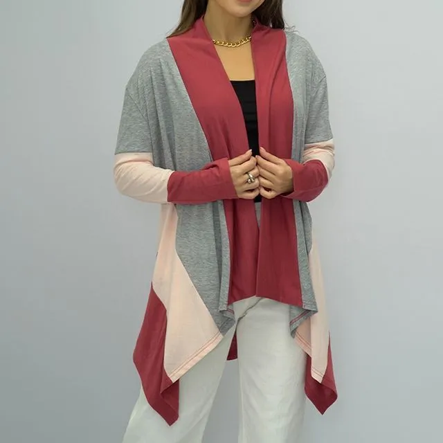 Color Block Asymmetrical Open Front Cardigan CA1049