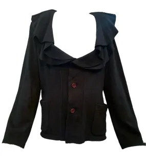 Comme des Garcon 90s Black Knit Ruffled Cardigan