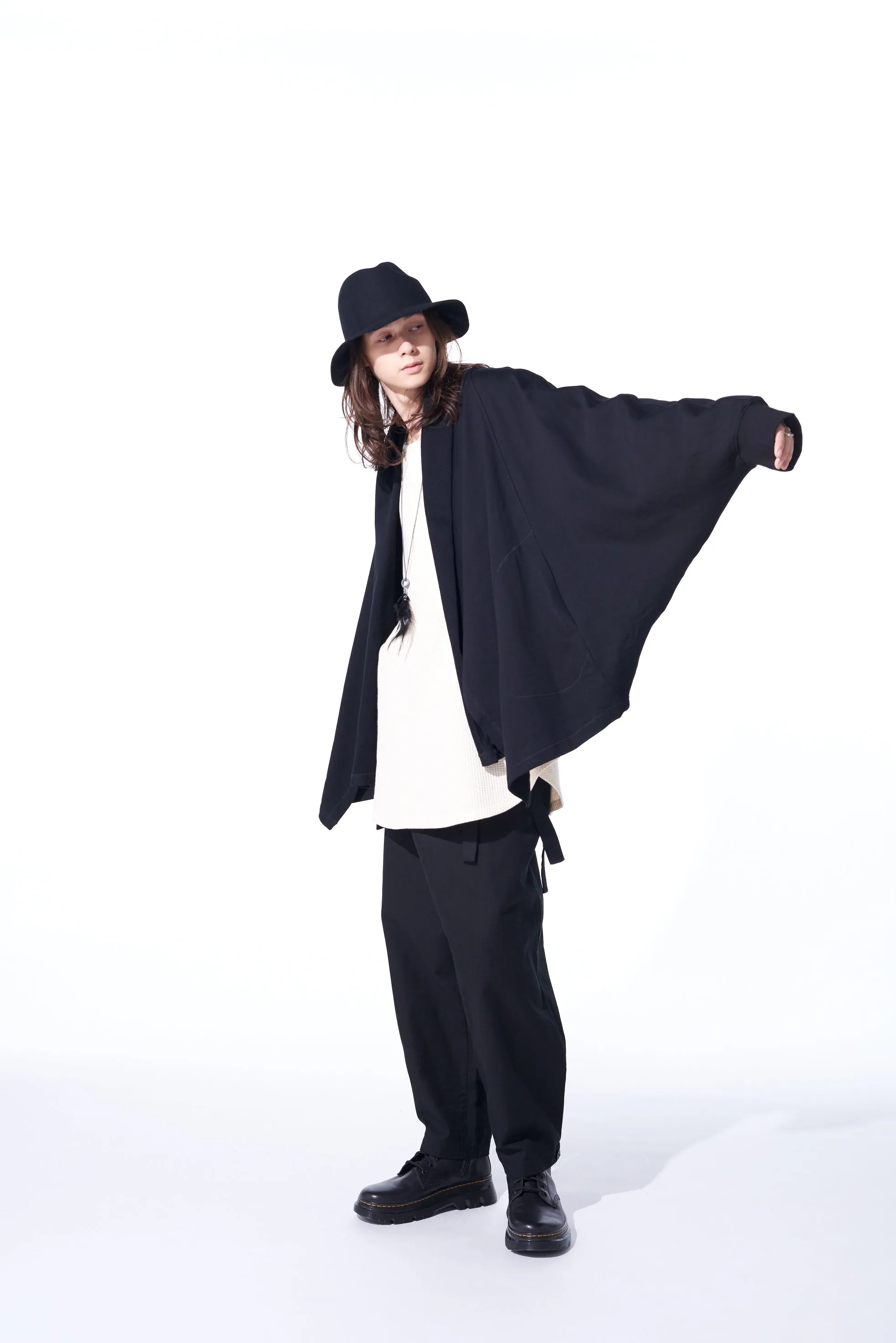 COTTON FLEECE DOLMAN SLEEVE CARDIGAN WITH STOLE COLLAR