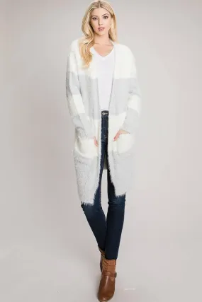 Cozy Eyelash Color block Open Cardigan