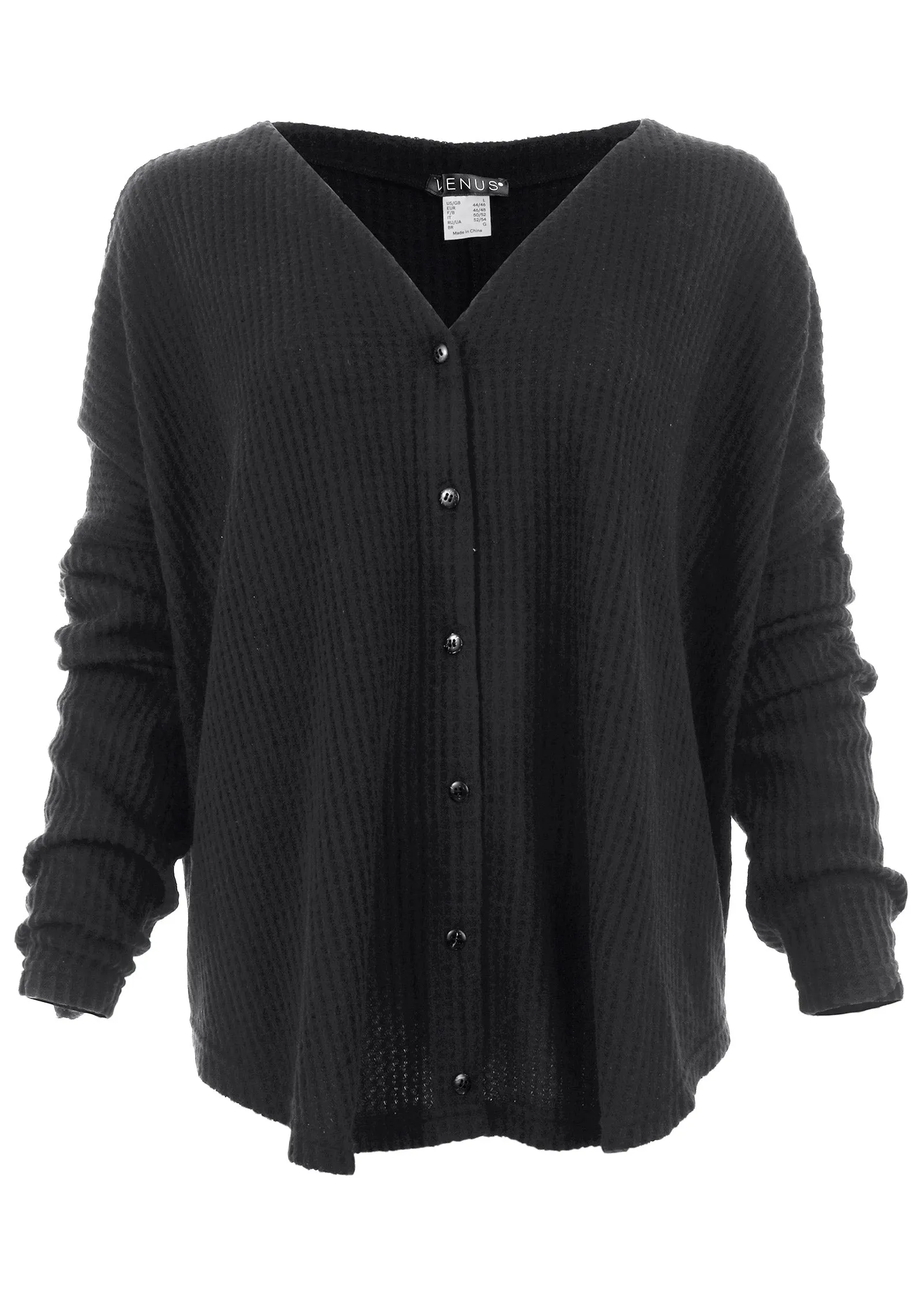 Cozy Waffle Button Down Top - Black