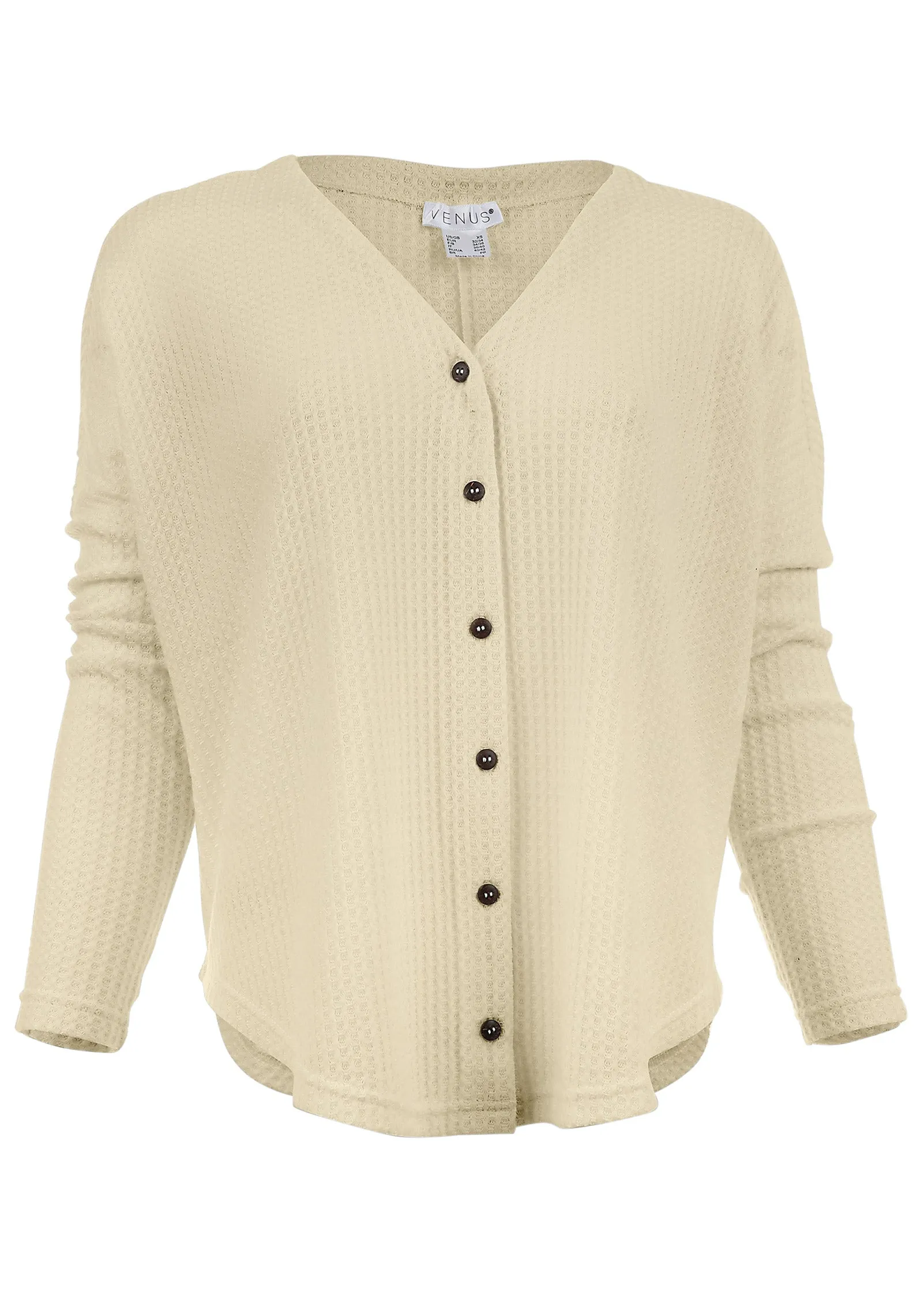 Cozy Waffle Button Down Top - Oatmeal