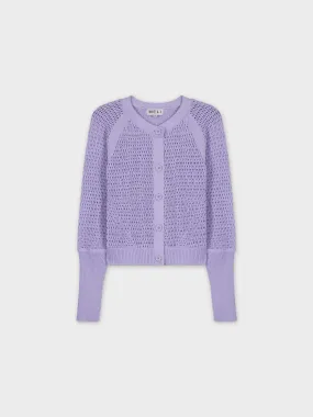 CROCHET CREW CARDIGAN-LAVENDER