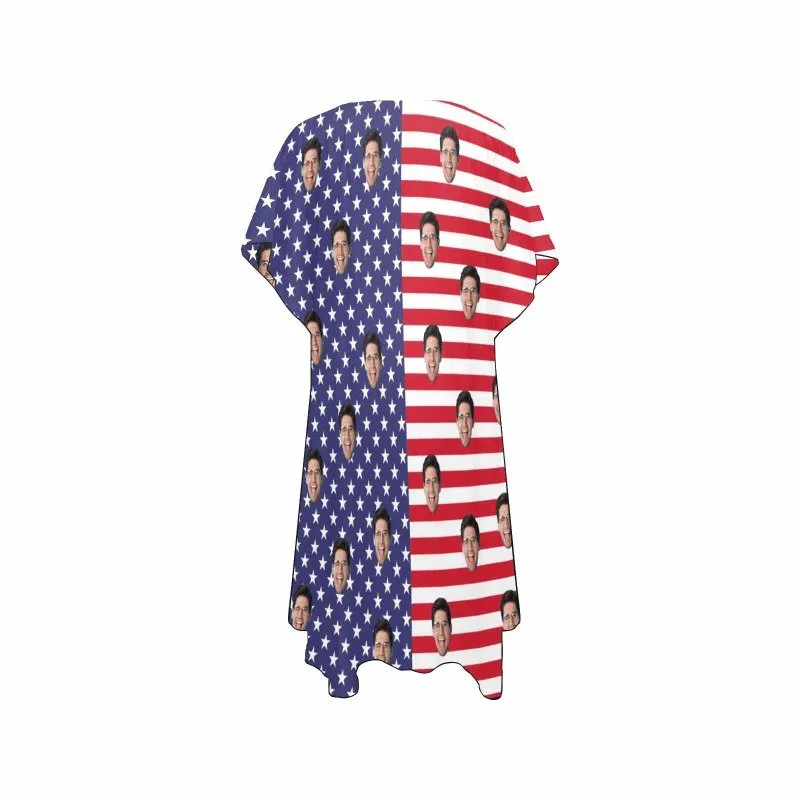 Custom Face American Flag Women's Mid-Length Side Slits Chiffon Cover Up