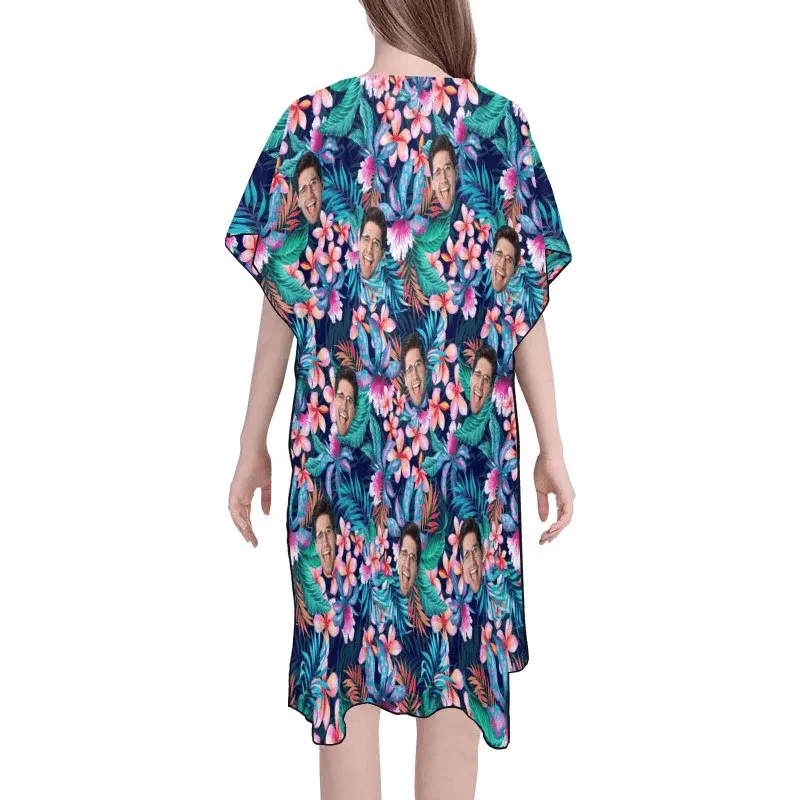 Custom Face Flower Leaf Personalized Women's Mid-Length Side Slits Chiffon Cover Up