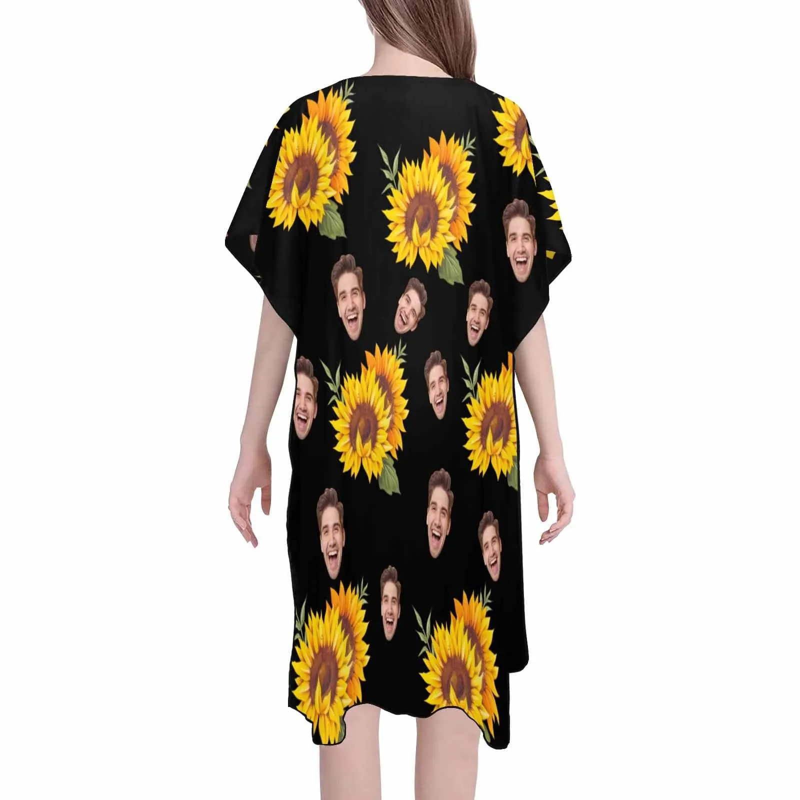 Custom Face Sunflower Personalized Women's Mid-Length Side Slits Chiffon Cover Up