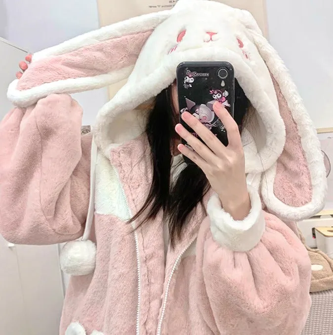 Cute Animal Rabbit Bunny Bear Husky Dog Gray Cat Dinosaur Hooded Plush Jacket