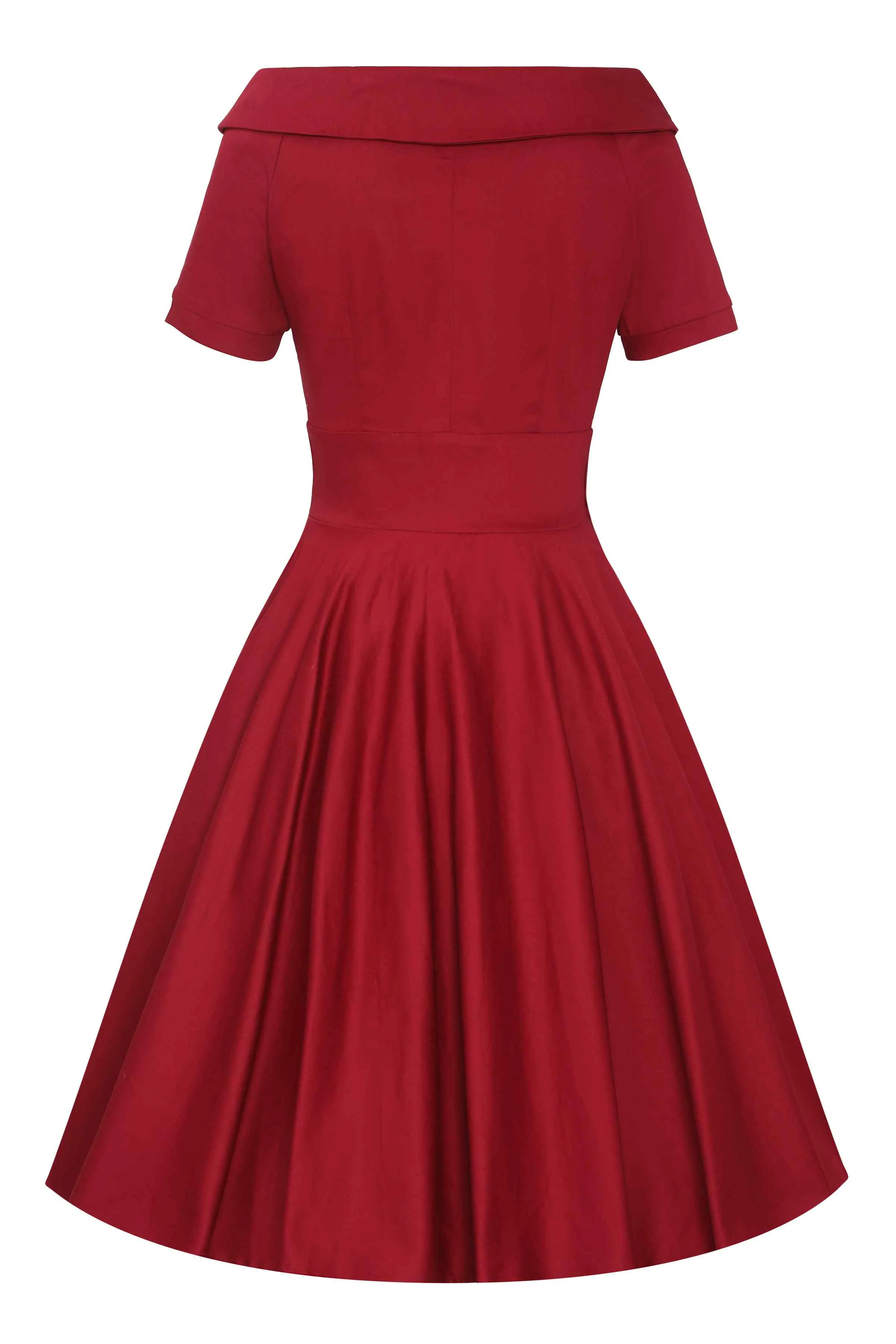 Darlene Burgundy Roll Collar Circle Dress