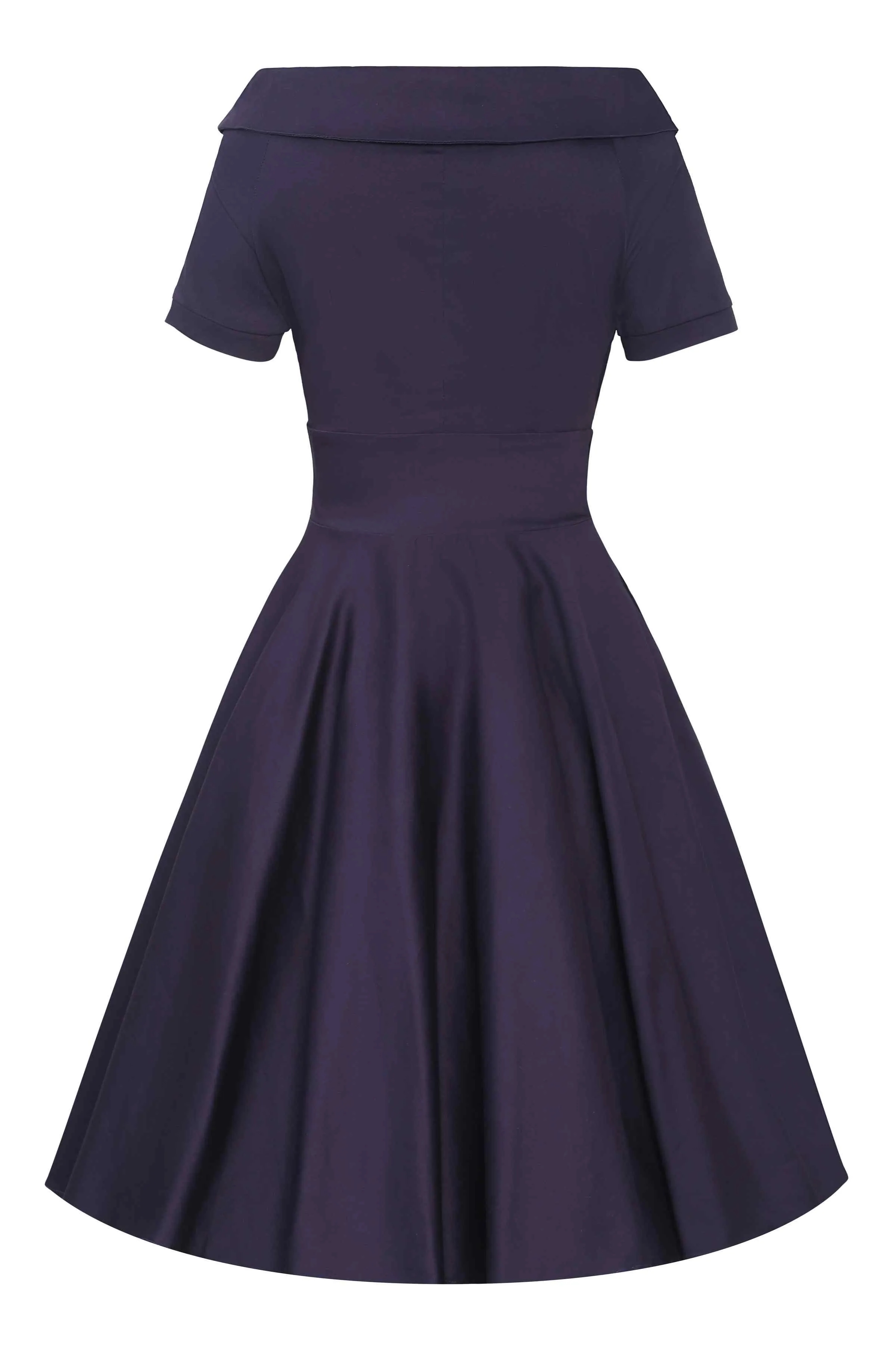 Darlene Navy Blue Roll Collar Circle Dress