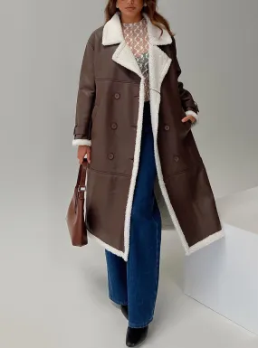 Day n Night Longline Shearling Coat Choc / Cream