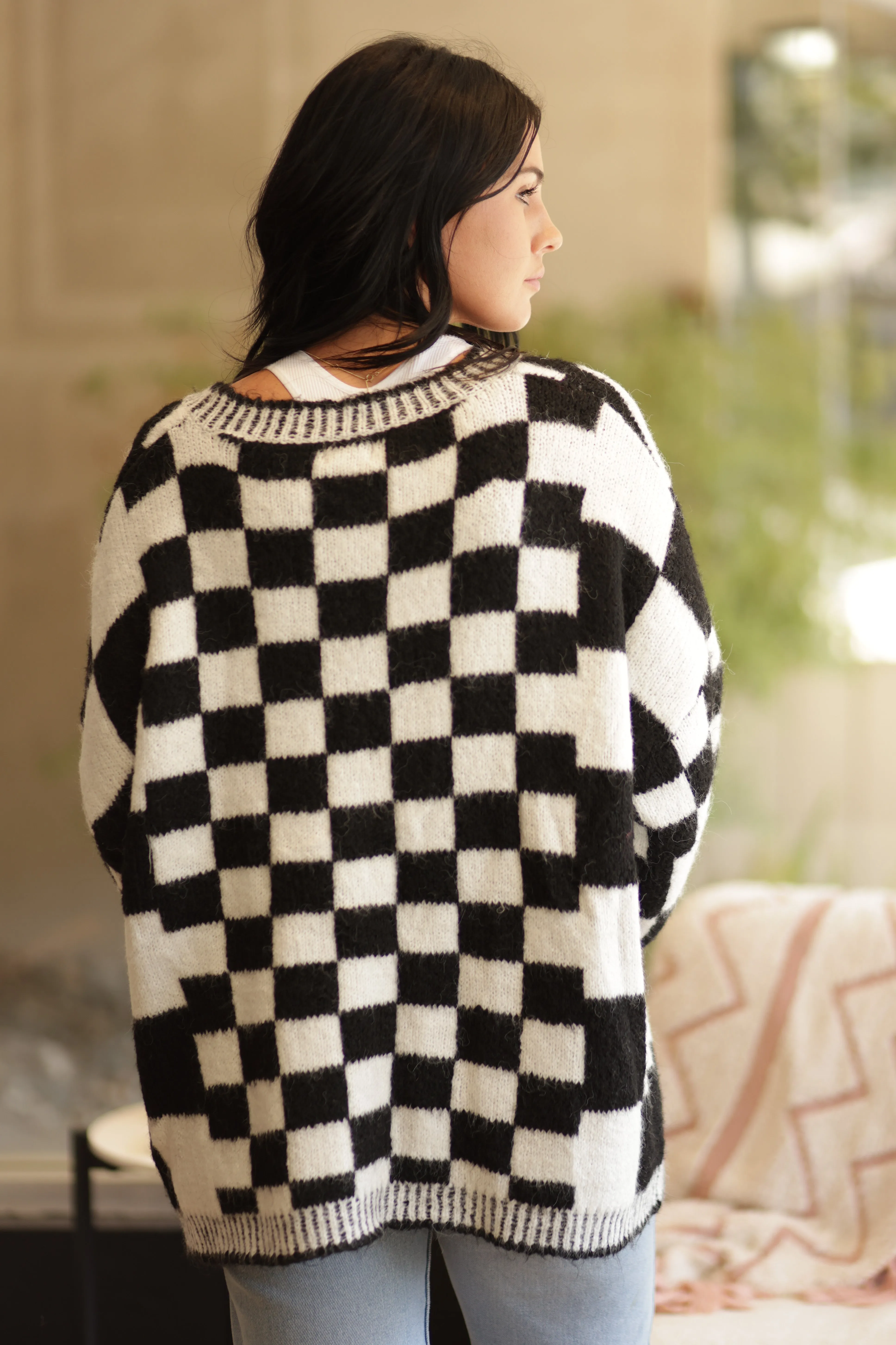 Denica Checkered Sweater Cardigan