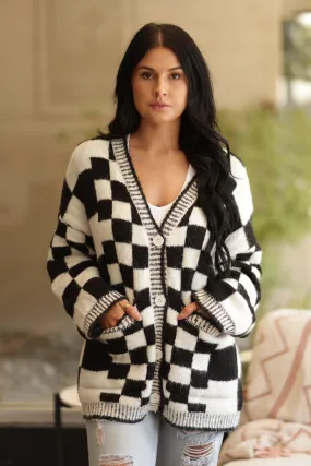 Denica Checkered Sweater Cardigan