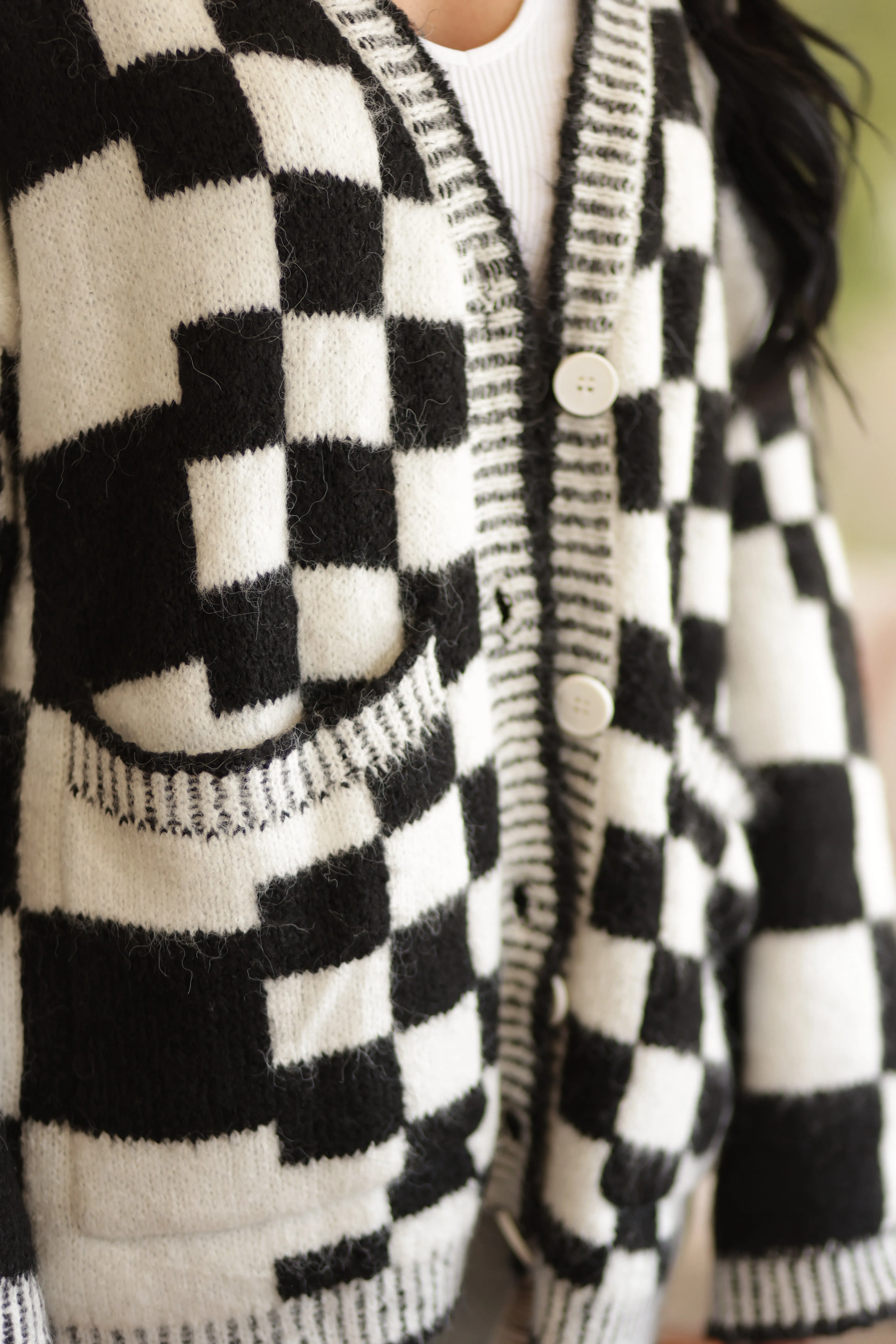 Denica Checkered Sweater Cardigan