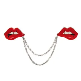 Double Feature Lips Double Brooch