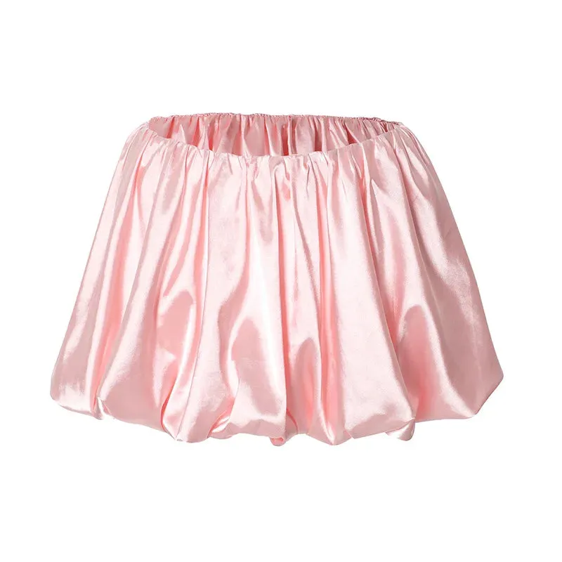 Elastic Low Waist Bubble Skirt Pink Satin Mini Skirts for Woman Y2k Cutecore Summer Clothes Women 2024 P85-CD15