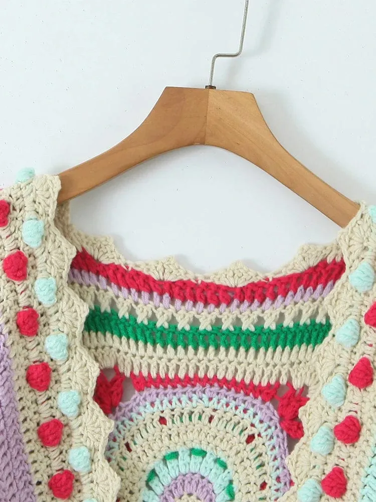 Electra Colorful Crochet Patchwork Cardigan