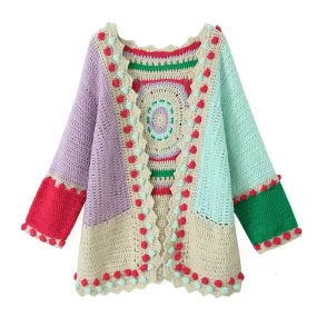 Electra Colorful Crochet Patchwork Cardigan